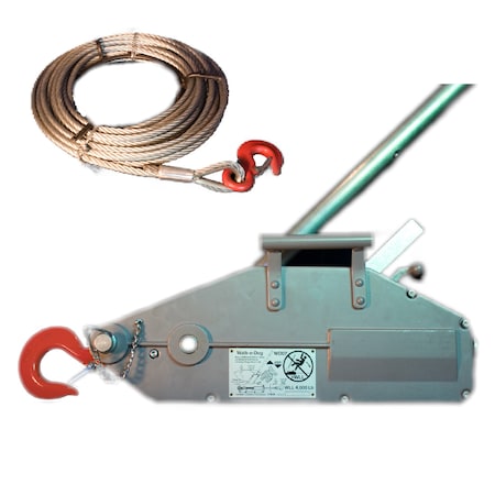 All Material Handling AMH Walk-e Dog Grip Hoist with Wire Rope Assembly 7/16X66Ft-4000 Lb WD07-66
